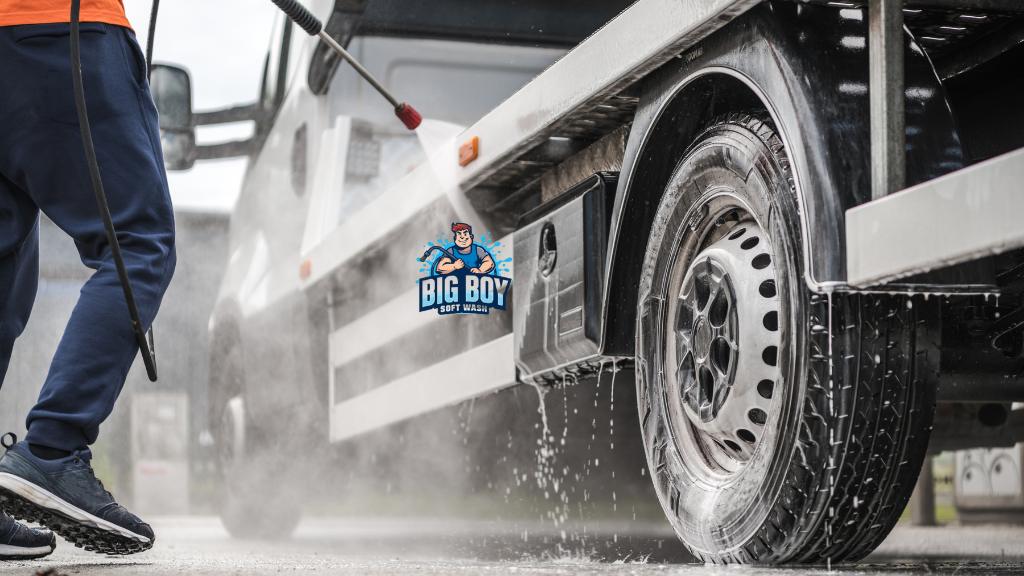 pressure washing fleet trucks